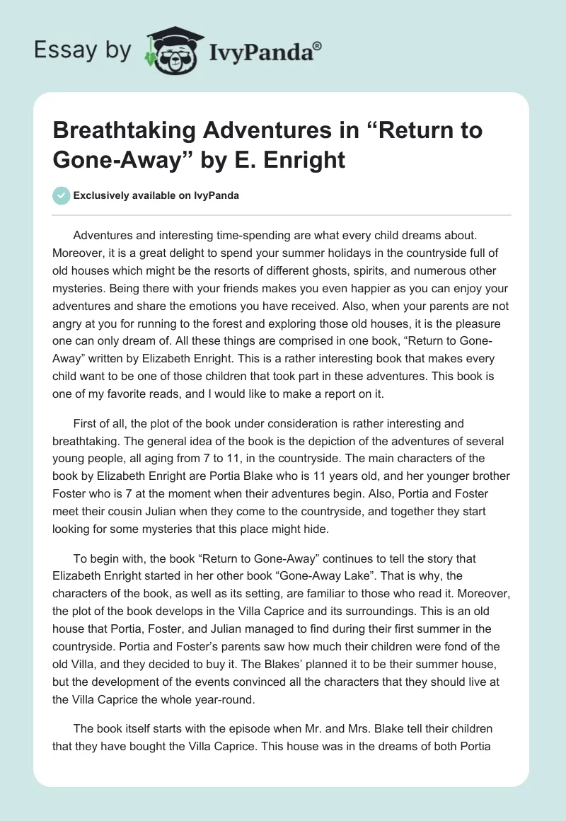 Breathtaking Adventures in “Return to Gone-Away” by E. Enright. Page 1