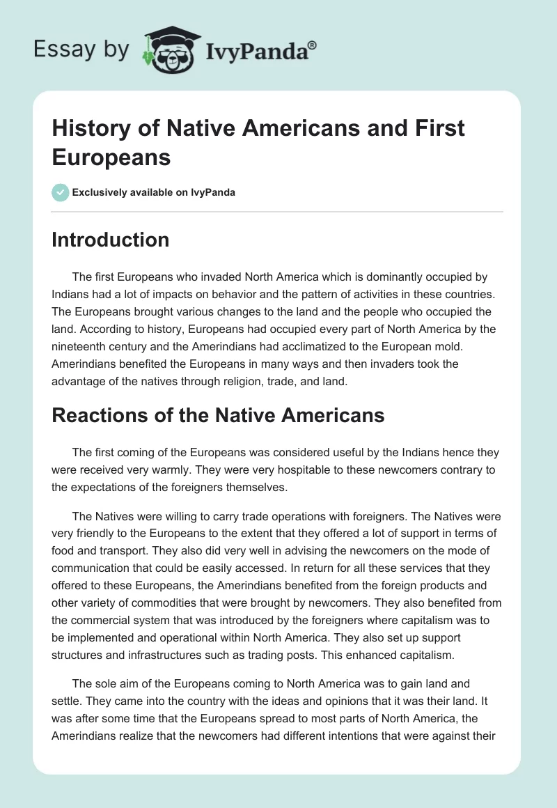 History of Native Americans and First Europeans. Page 1