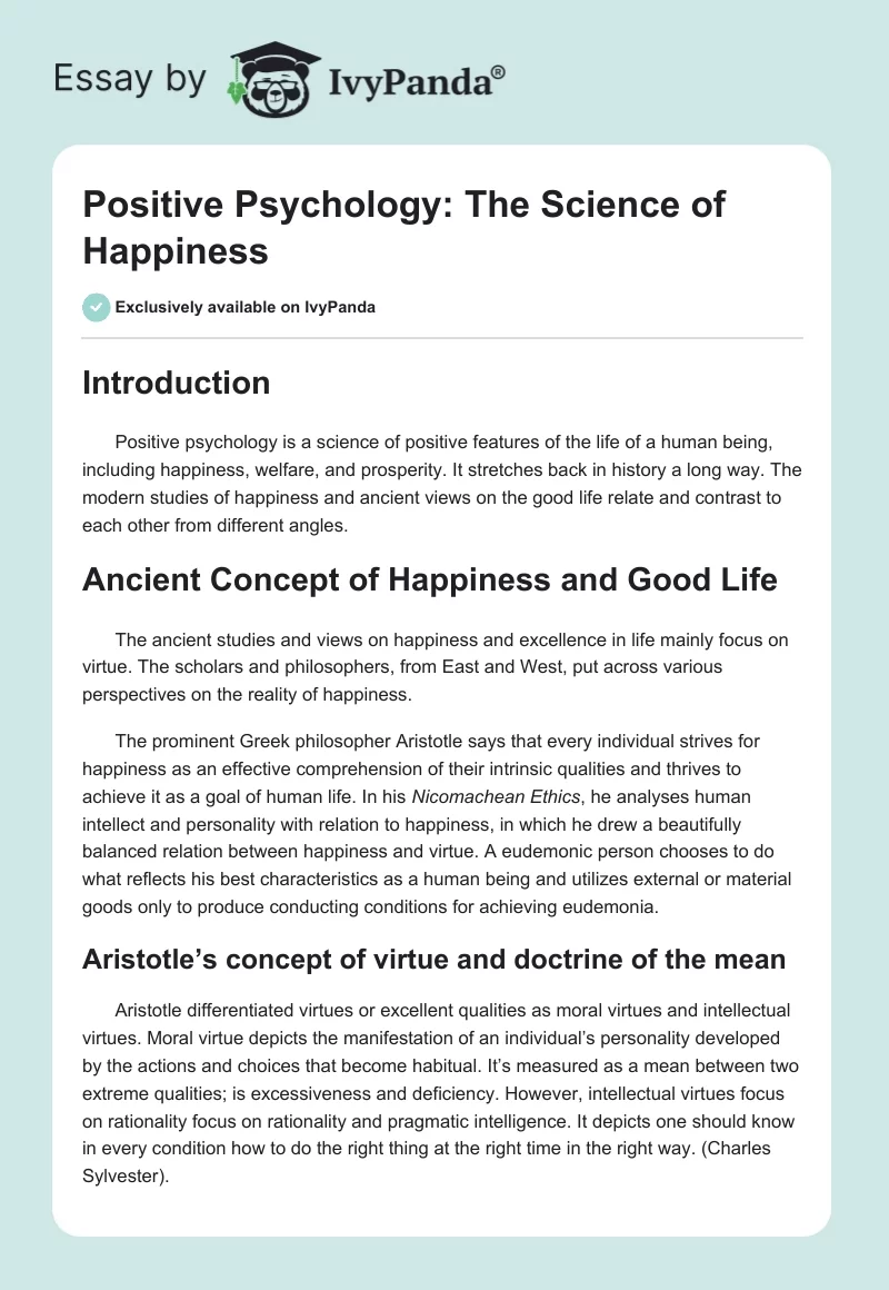 Positive Psychology: The Science of Happiness. Page 1