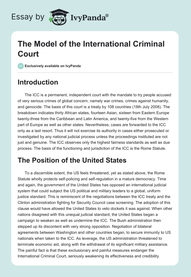 The Model of the International Criminal Court. Page 1