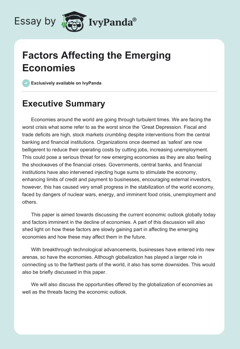 Factors Affecting the Emerging Economies. Page 1