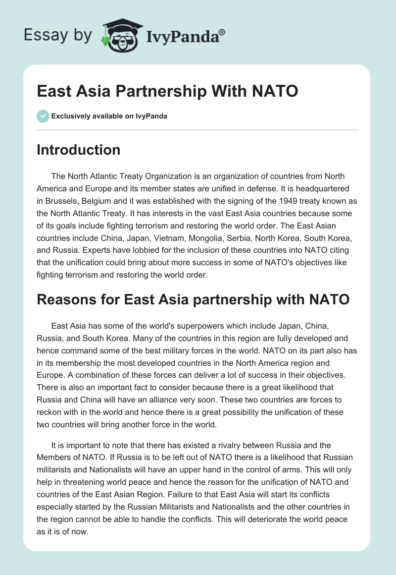 East Asia Partnership With NATO. Page 1
