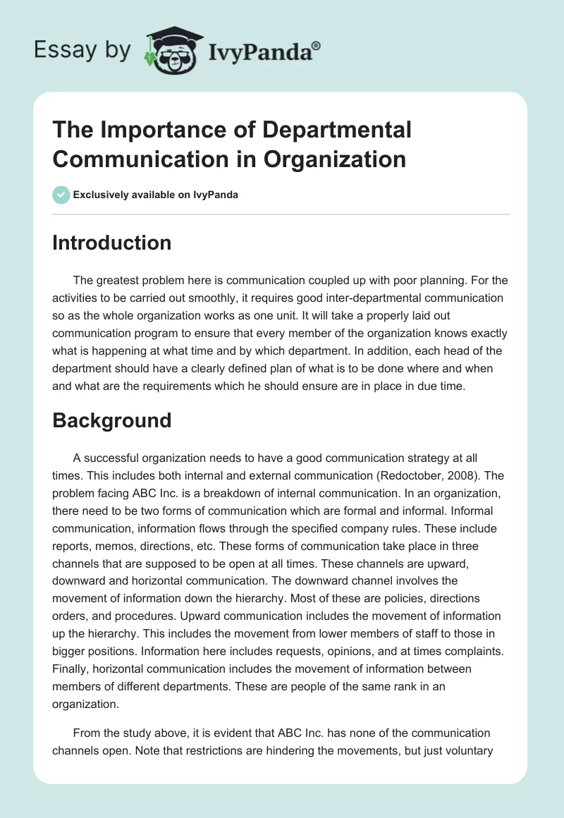 The Importance of Departmental Communication in Organization. Page 1