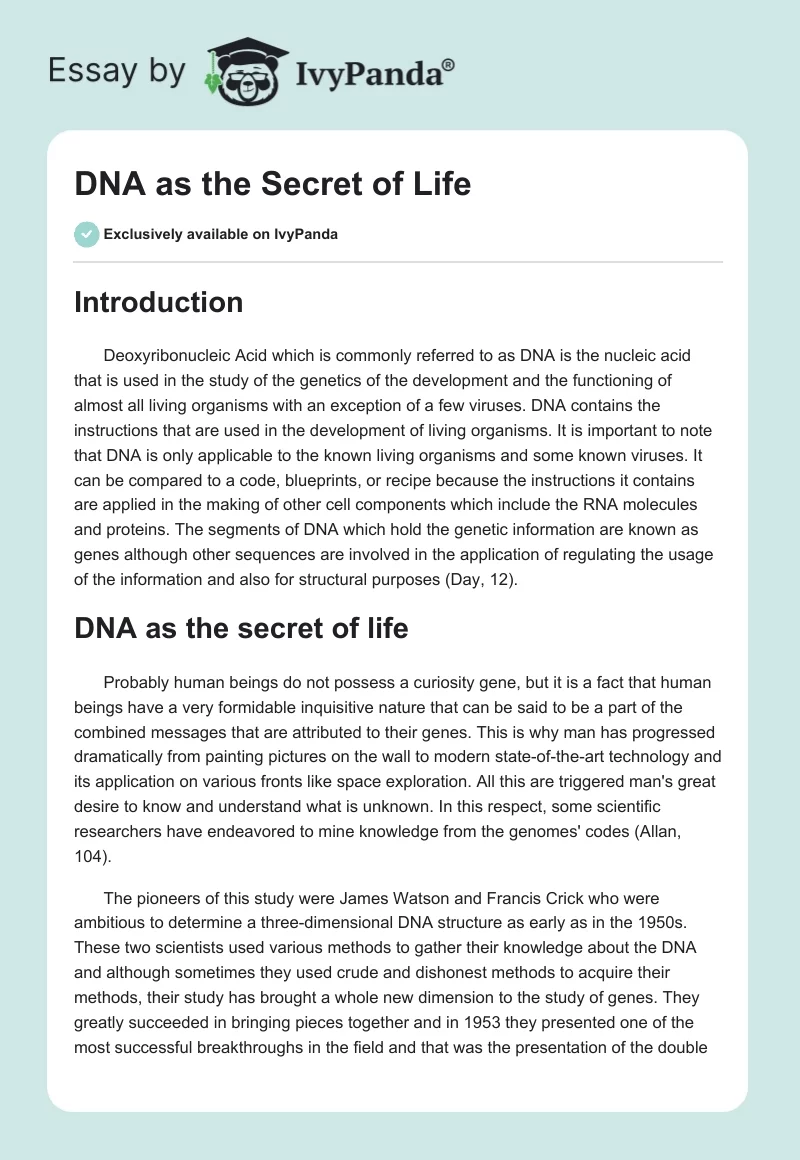 DNA as the Secret of Life. Page 1