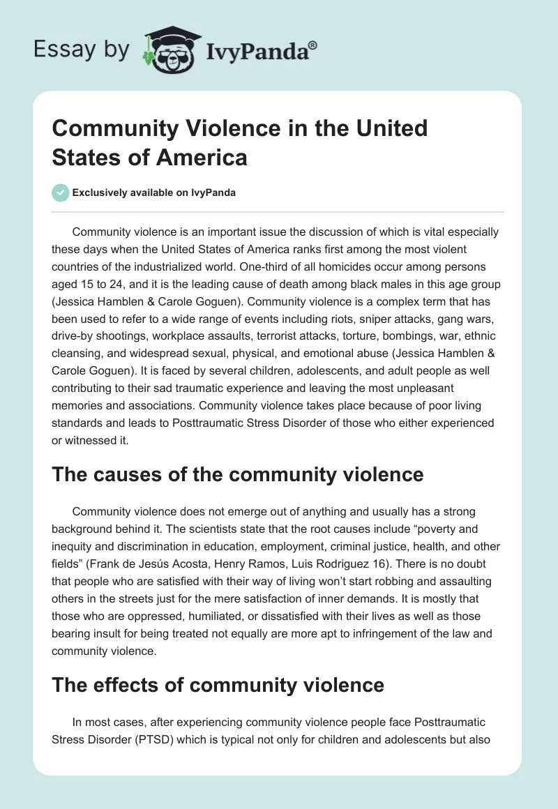 Community Violence in the United States of America. Page 1