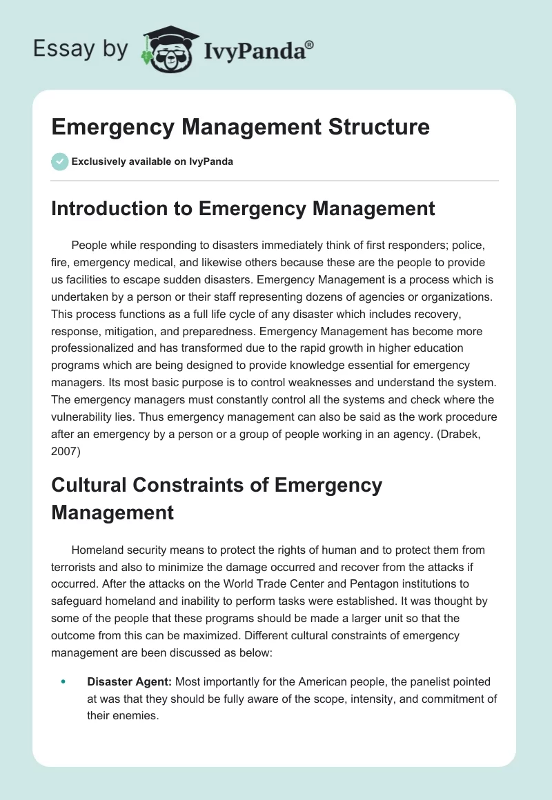 Emergency Management Structure. Page 1