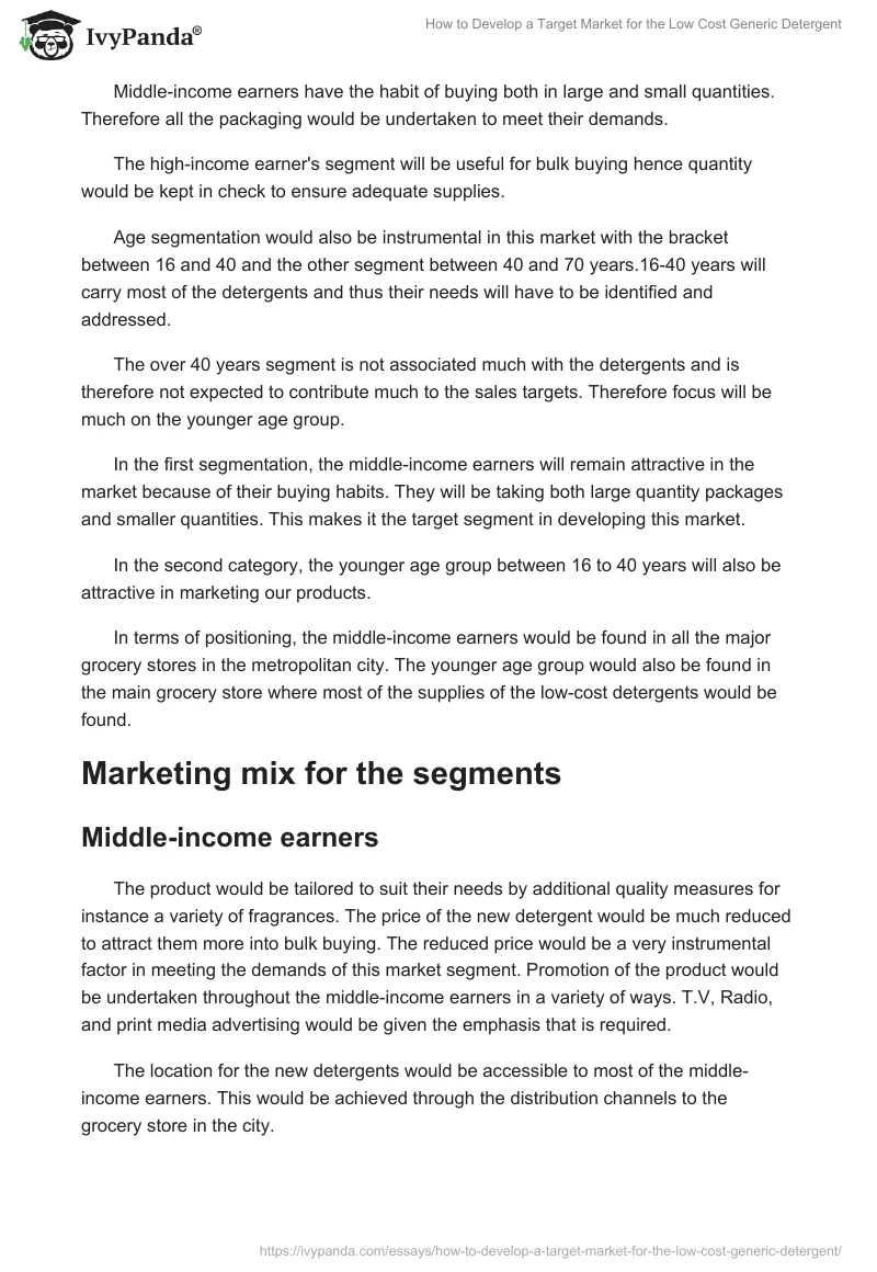 How to Develop a Target Market for the Low Cost Generic Detergent. Page 2