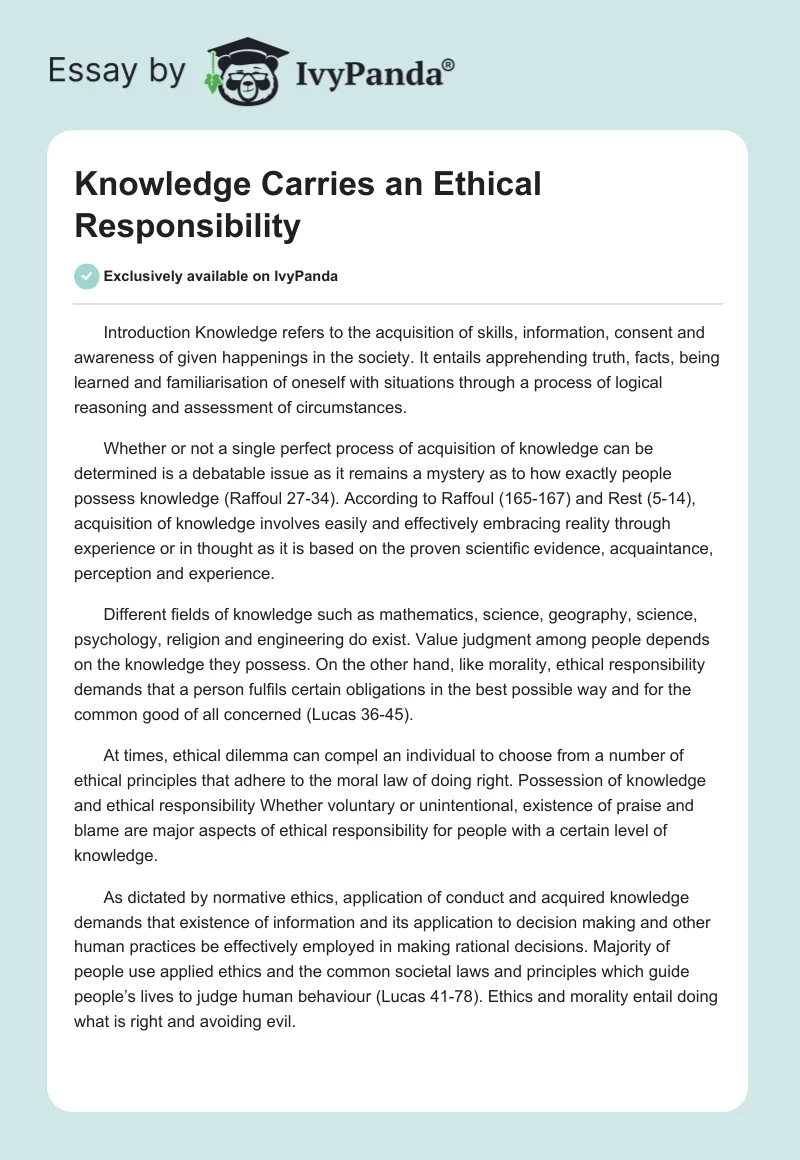 Knowledge Carries an Ethical Responsibility. Page 1