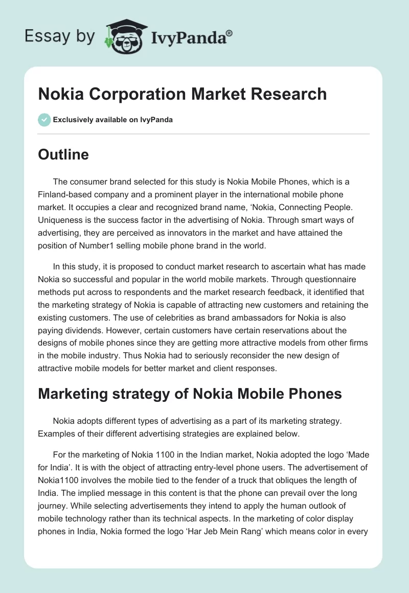 Nokia Corporation Market Research. Page 1