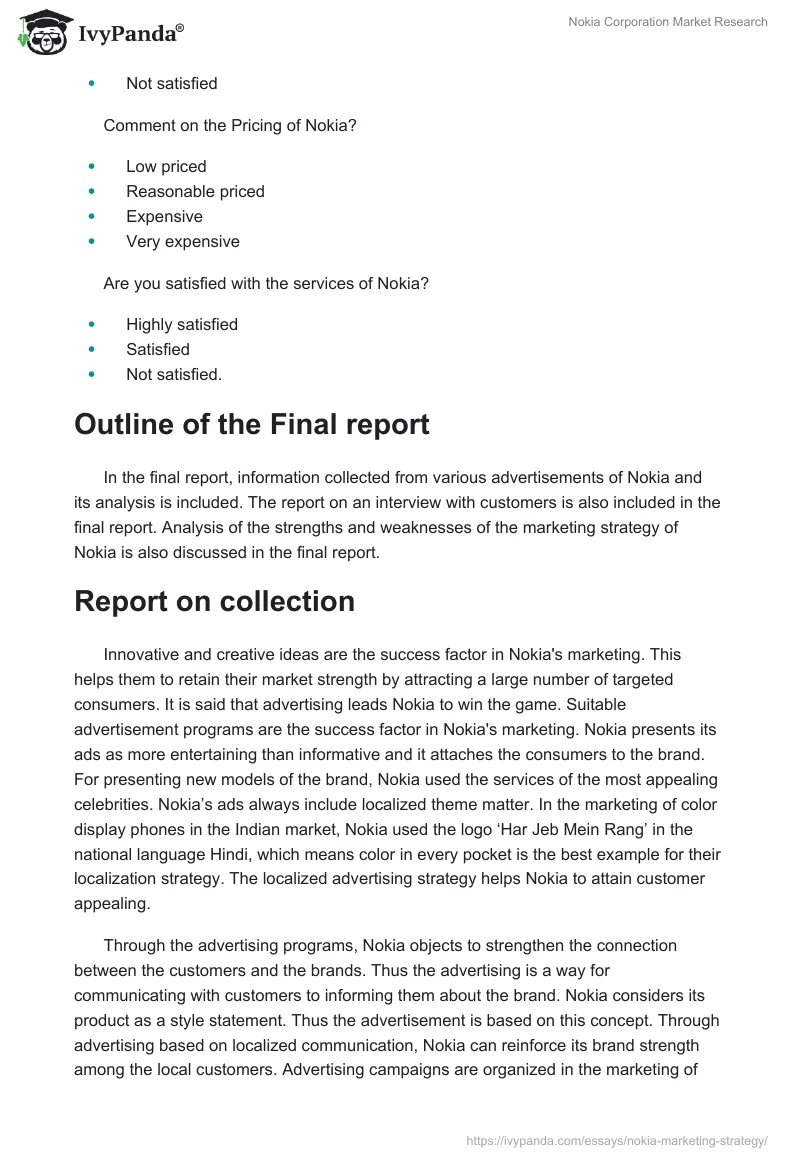 Nokia Corporation Market Research. Page 5
