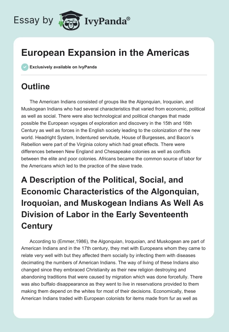 European Expansion in the Americas. Page 1