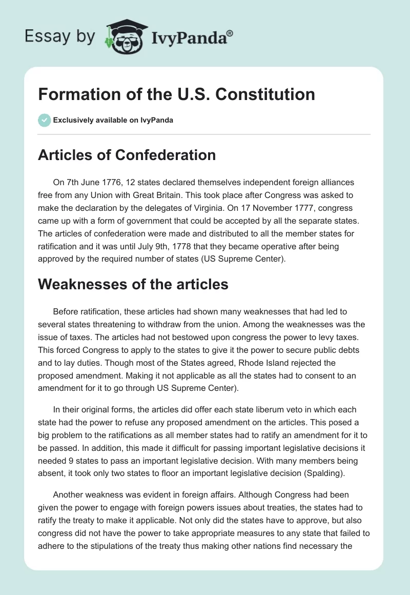 Formation of the U.S. Constitution. Page 1