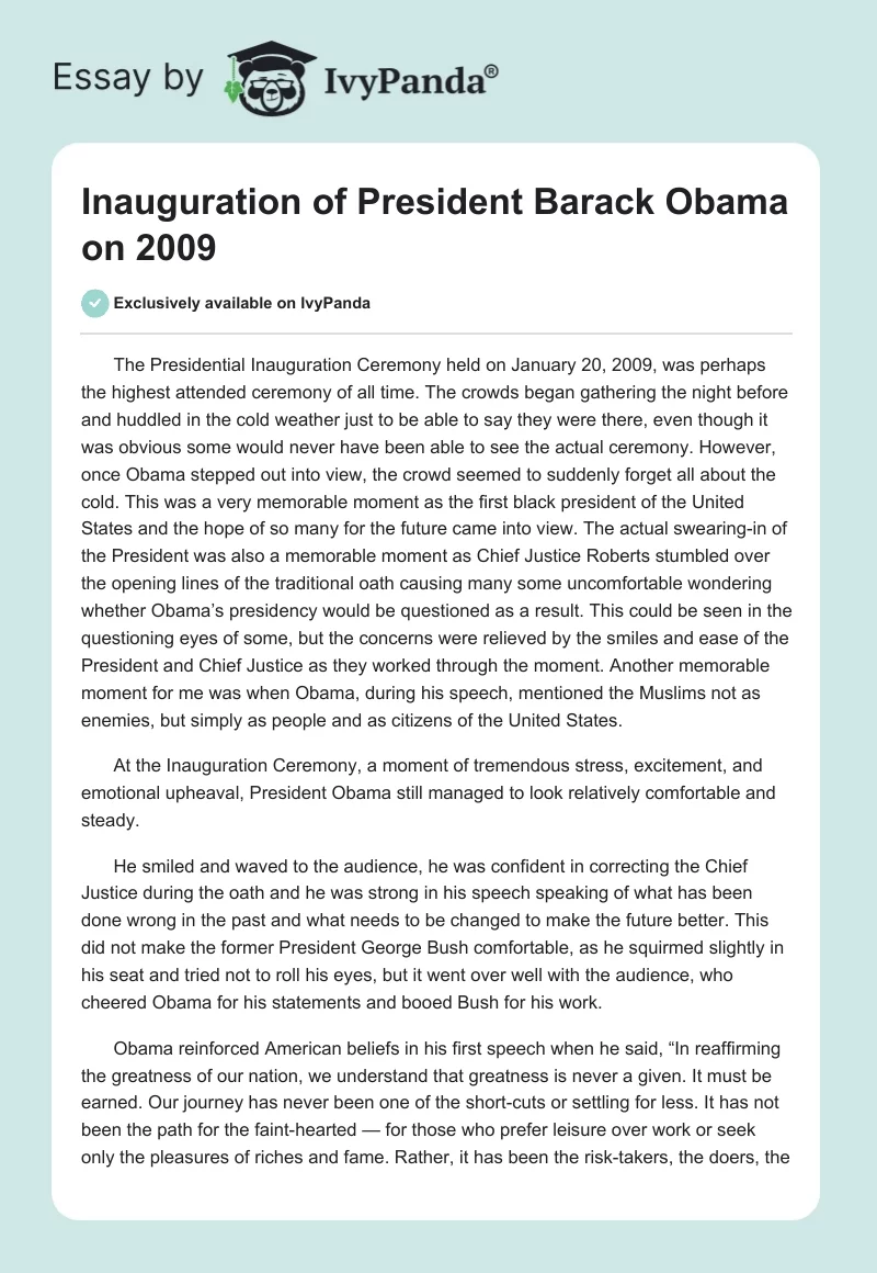 Inauguration of President Barack Obama on 2009. Page 1