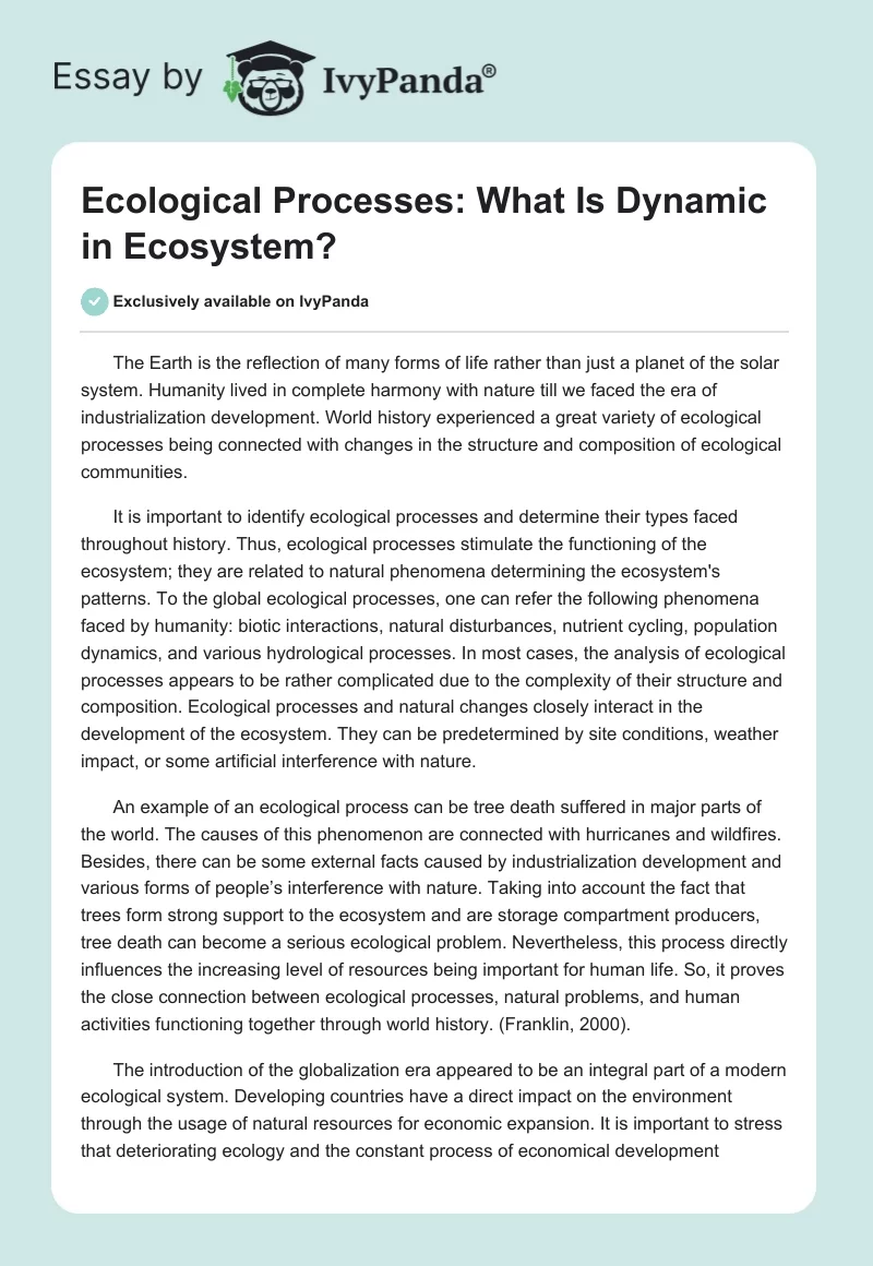 Ecological Processes: What Is Dynamic in Ecosystem?. Page 1