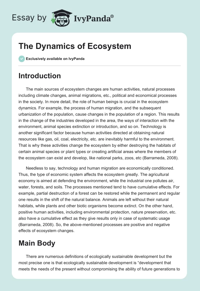 The Dynamics of Ecosystem. Page 1