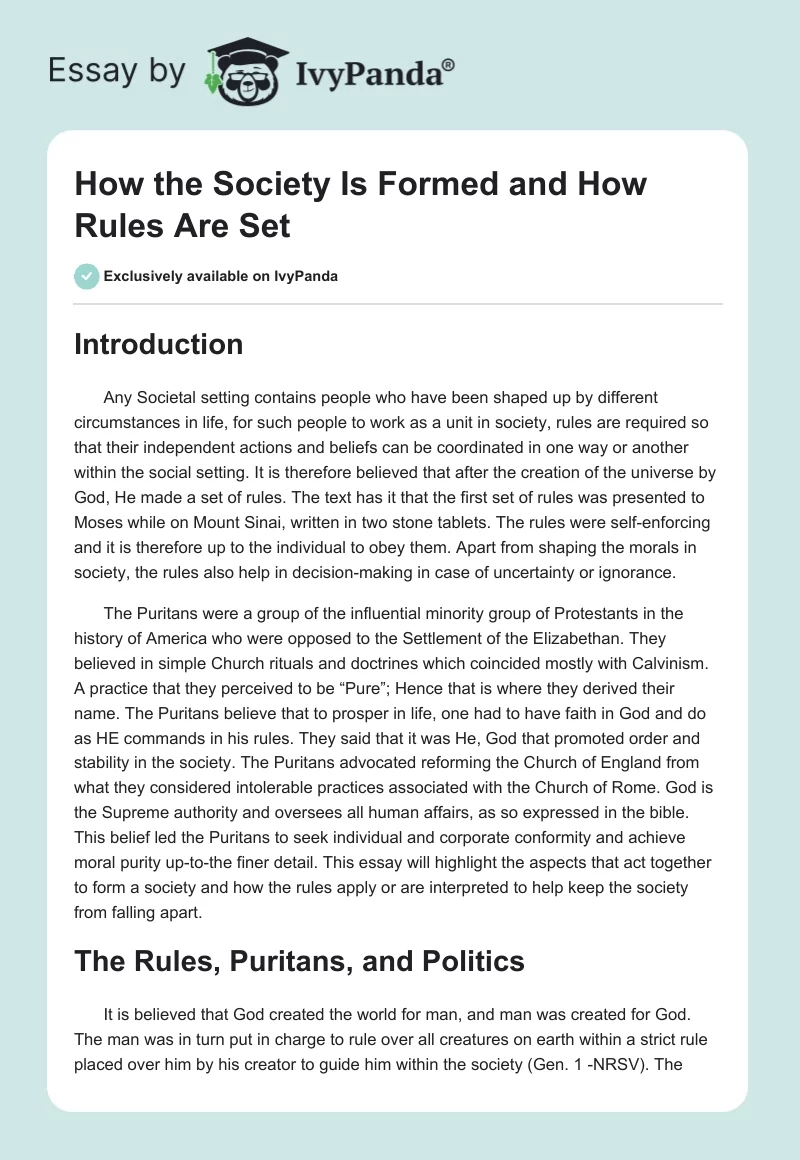 How the Society Is Formed and How Rules Are Set. Page 1