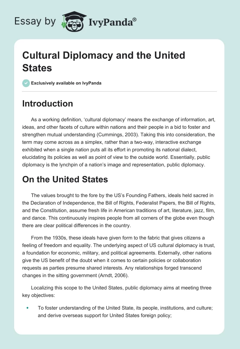 Cultural Diplomacy and the United States. Page 1
