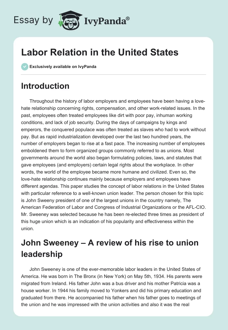 Labor Relation in the United States. Page 1