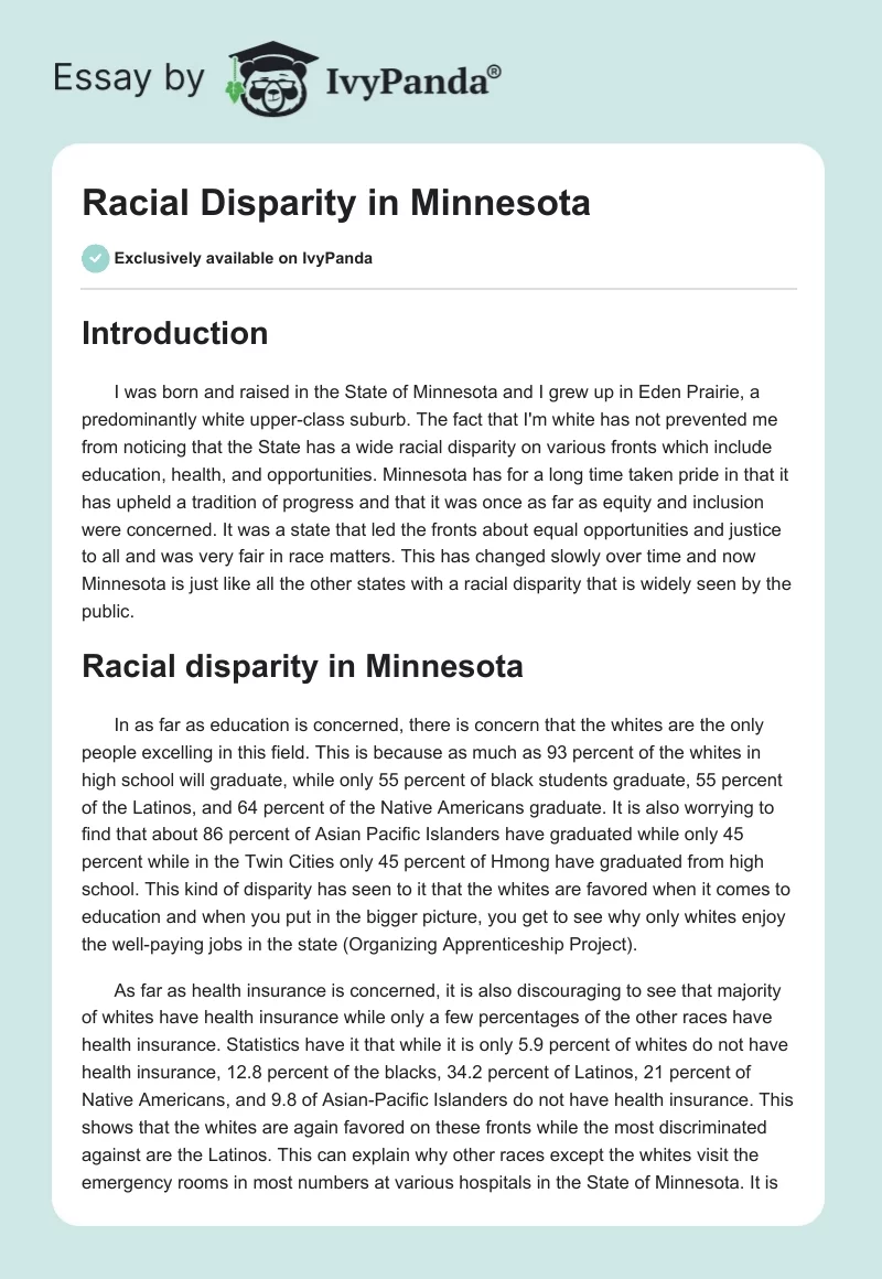 Racial Disparity in Minnesota. Page 1