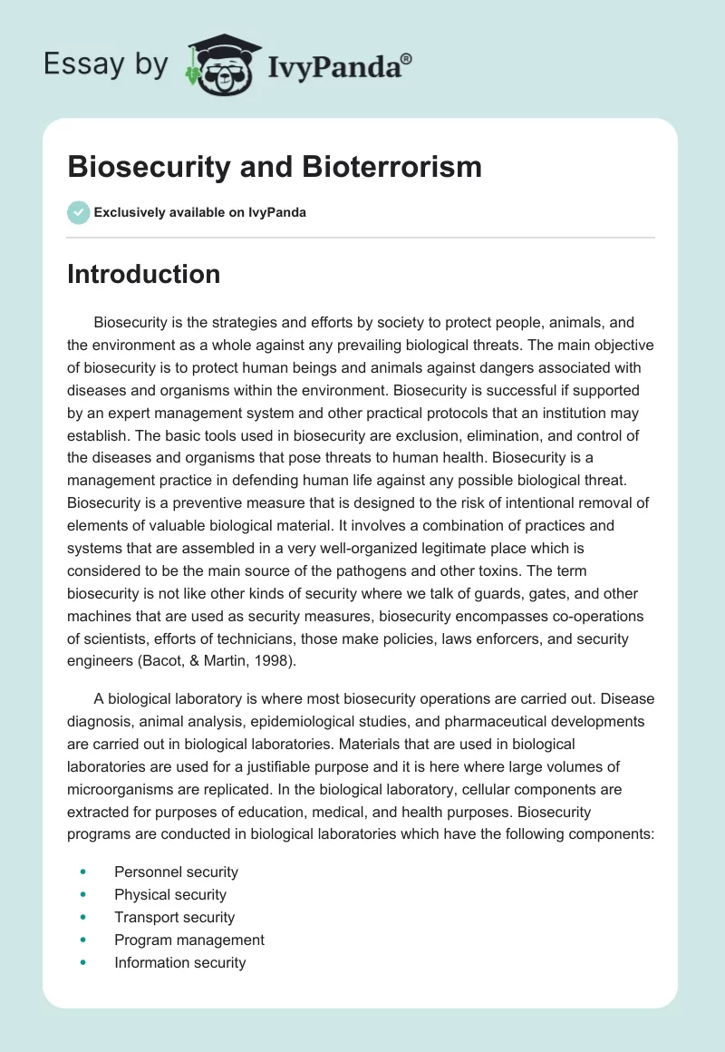 Biosecurity and Bioterrorism. Page 1