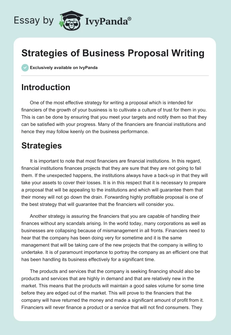 Strategies of Business Proposal Writing. Page 1