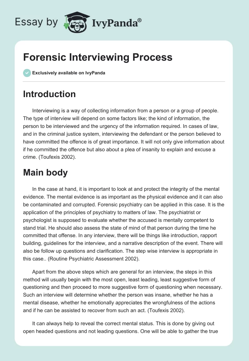 Forensic Interviewing Process. Page 1