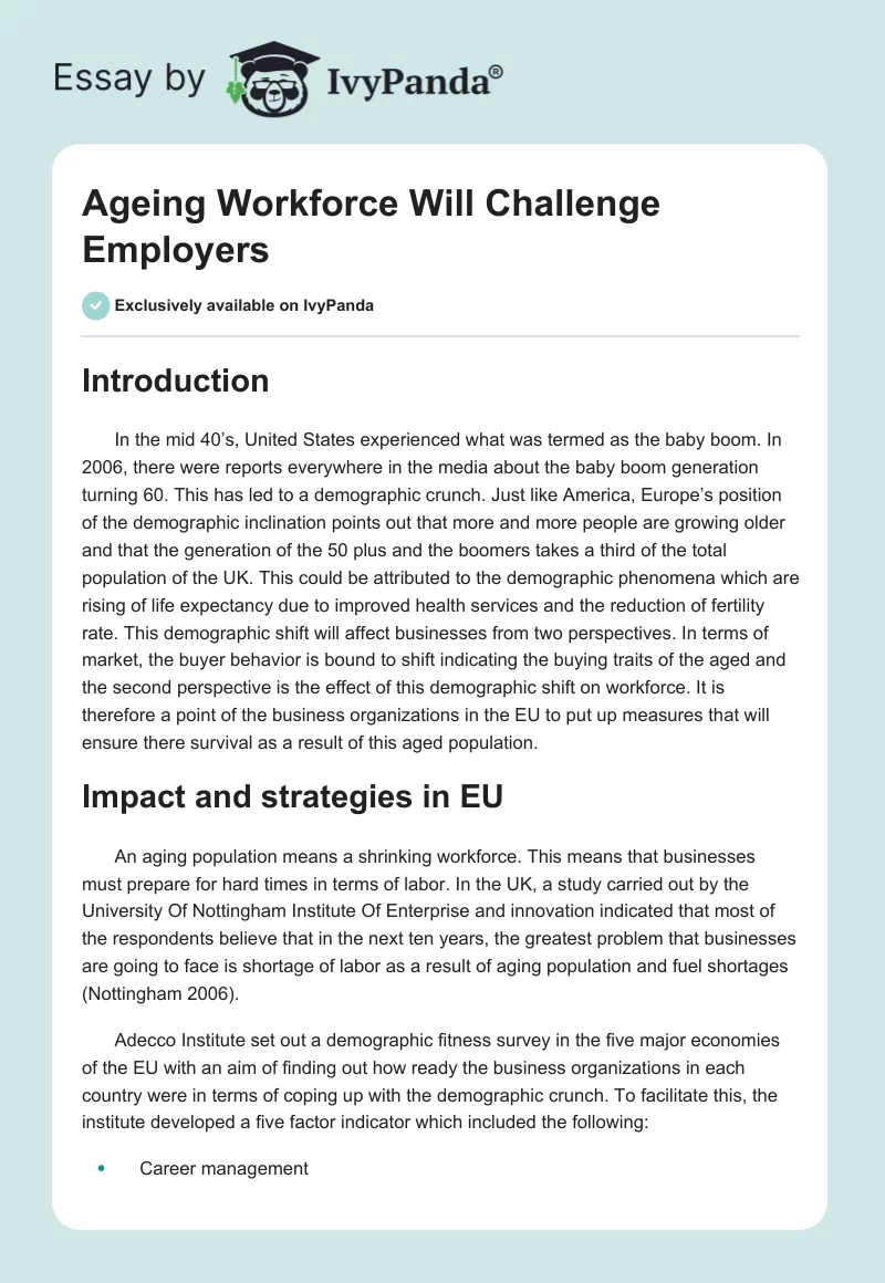 Ageing Workforce Will Challenge Employers. Page 1