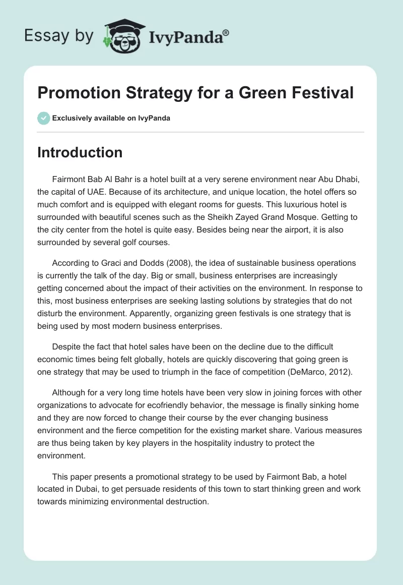 Promotion Strategy for a Green Festival. Page 1