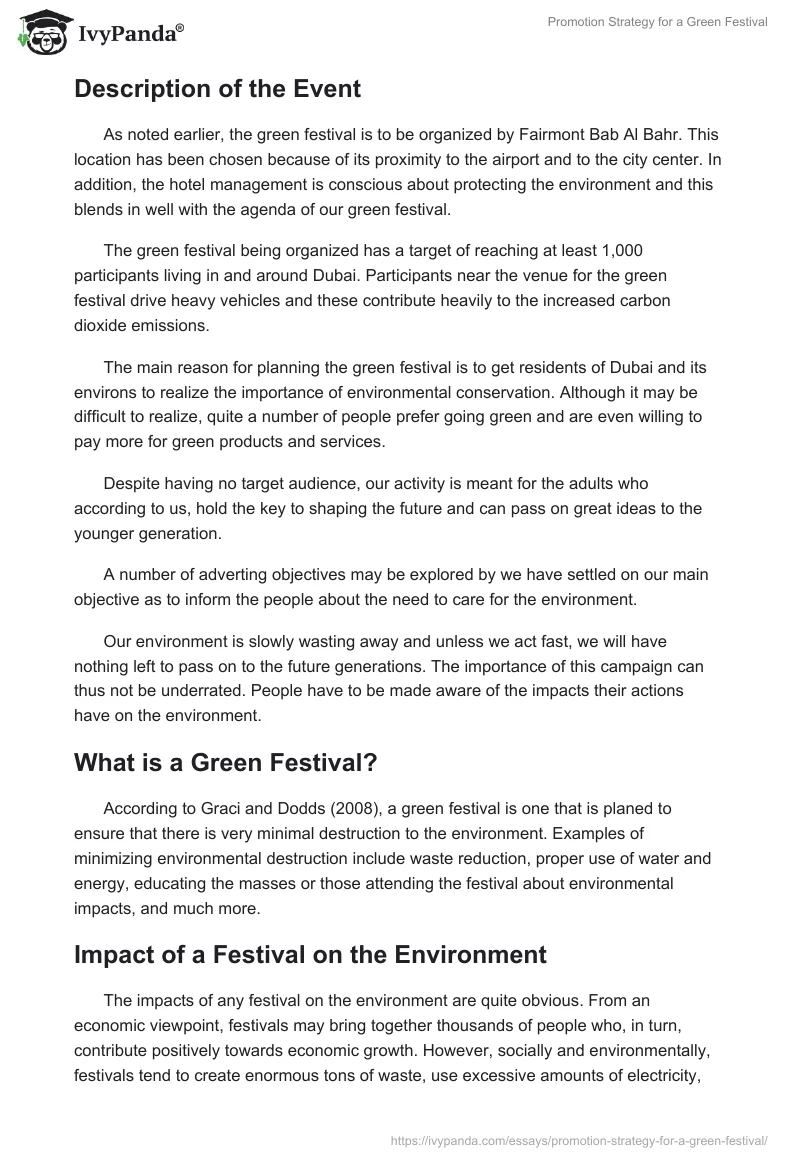 Promotion Strategy for a Green Festival. Page 2