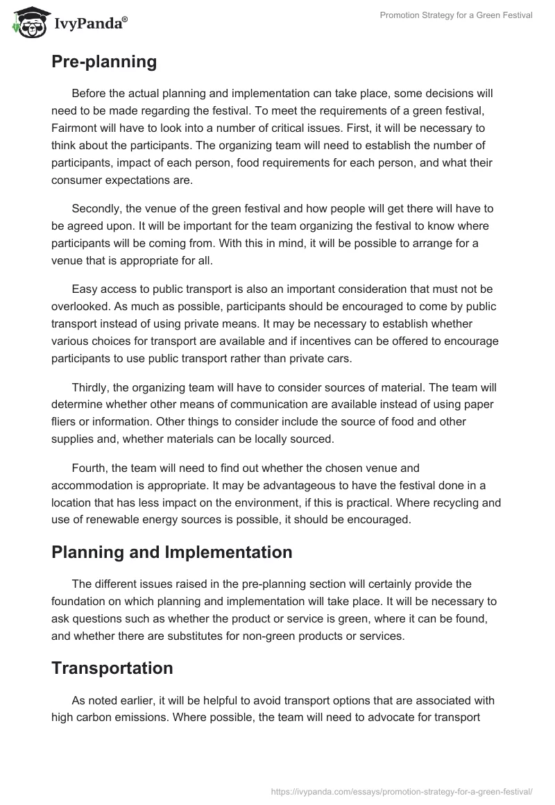 Promotion Strategy for a Green Festival. Page 4