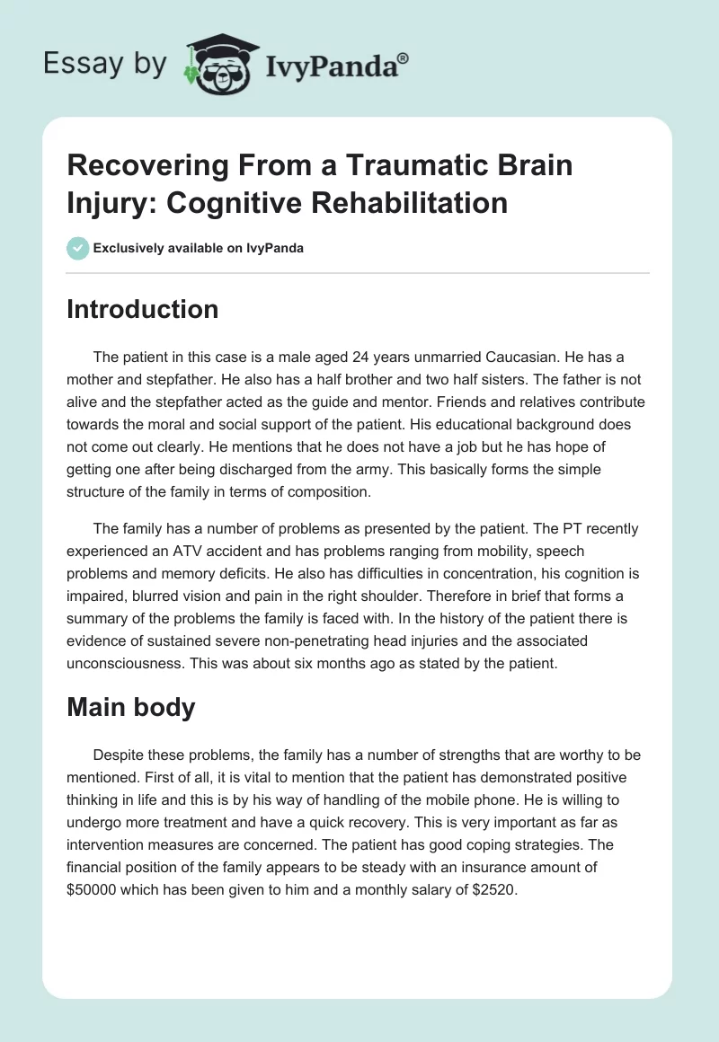 Recovering From a Traumatic Brain Injury: Cognitive Rehabilitation. Page 1