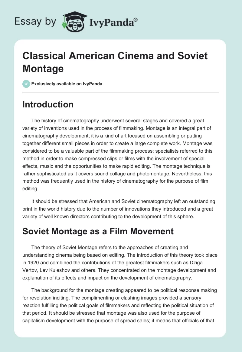Classical American Cinema and Soviet Montage. Page 1