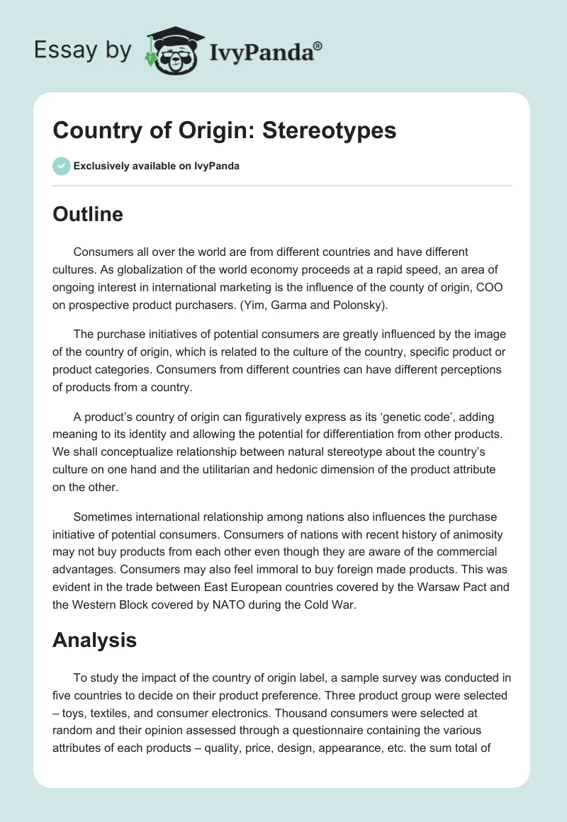 Country of Origin: Stereotypes. Page 1