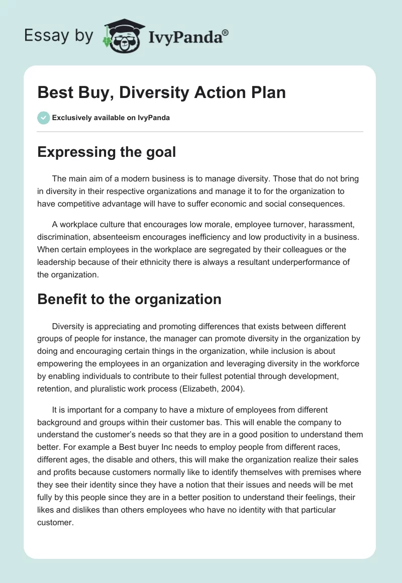 Best Buy, Diversity Action Plan. Page 1