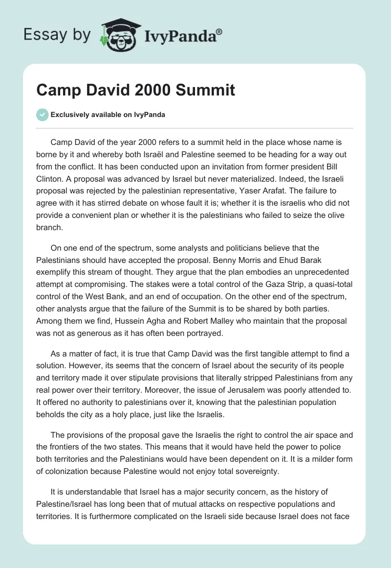 Camp David 2000 Summit. Page 1