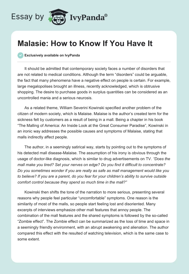 Malasie: How to Know If You Have It. Page 1