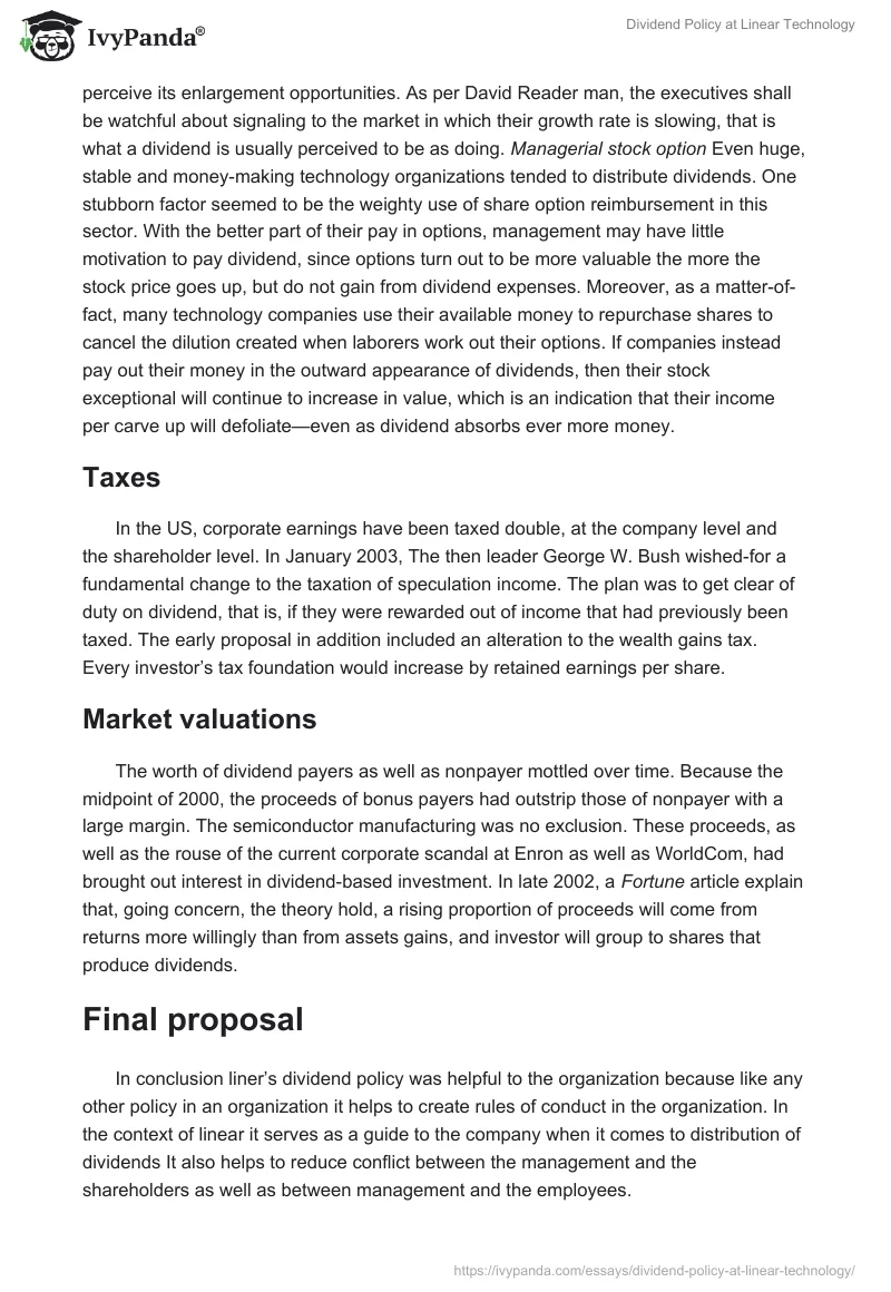 Dividend Policy at Linear Technology. Page 4