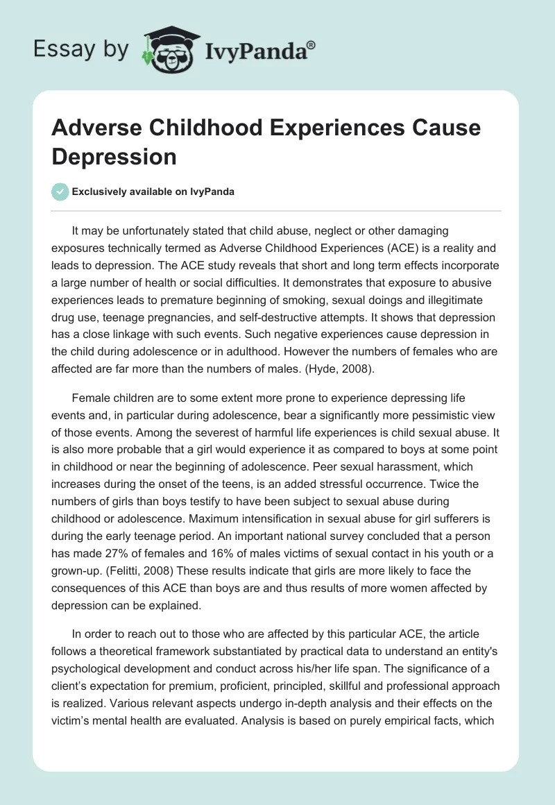 Adverse Childhood Experiences Cause Depression. Page 1