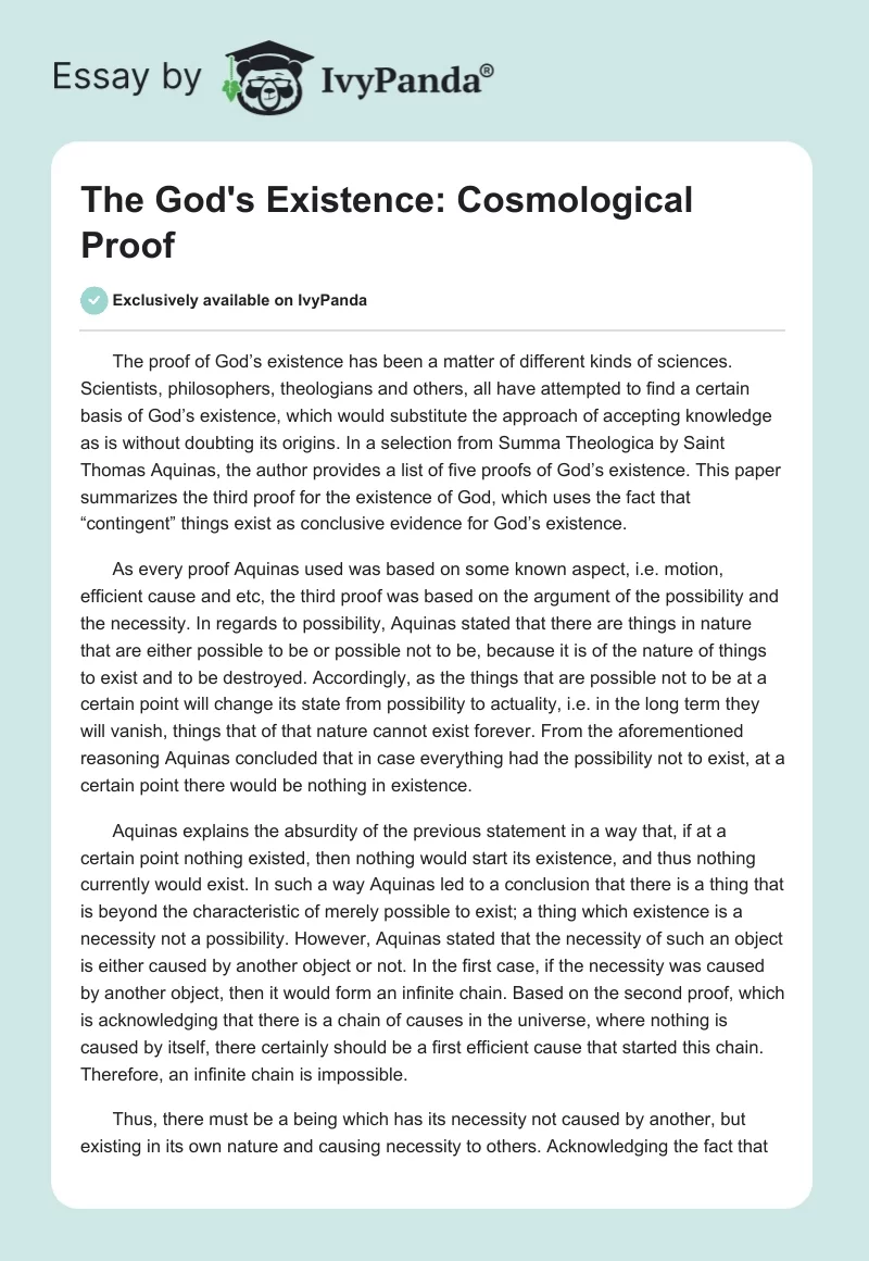 The God's Existence: Cosmological Proof. Page 1