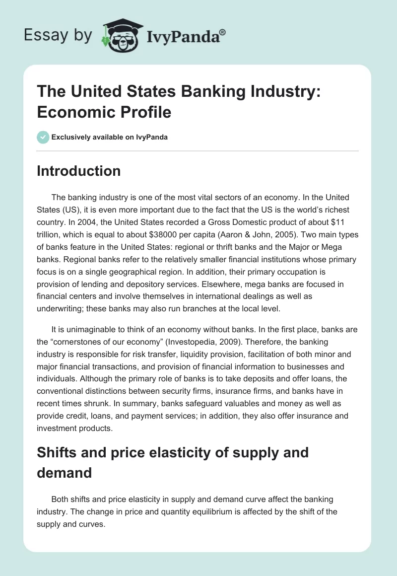 The United States Banking Industry: Economic Profile. Page 1