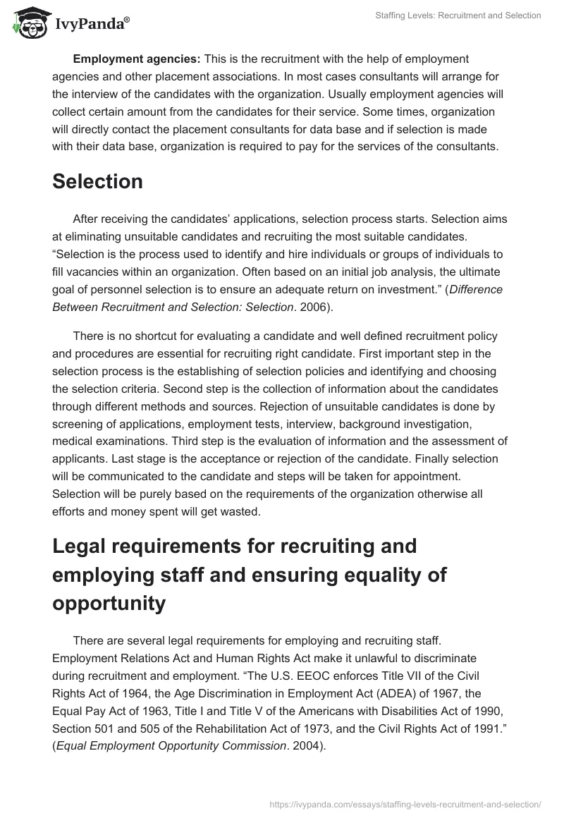 Staffing Levels: Recruitment and Selection. Page 3
