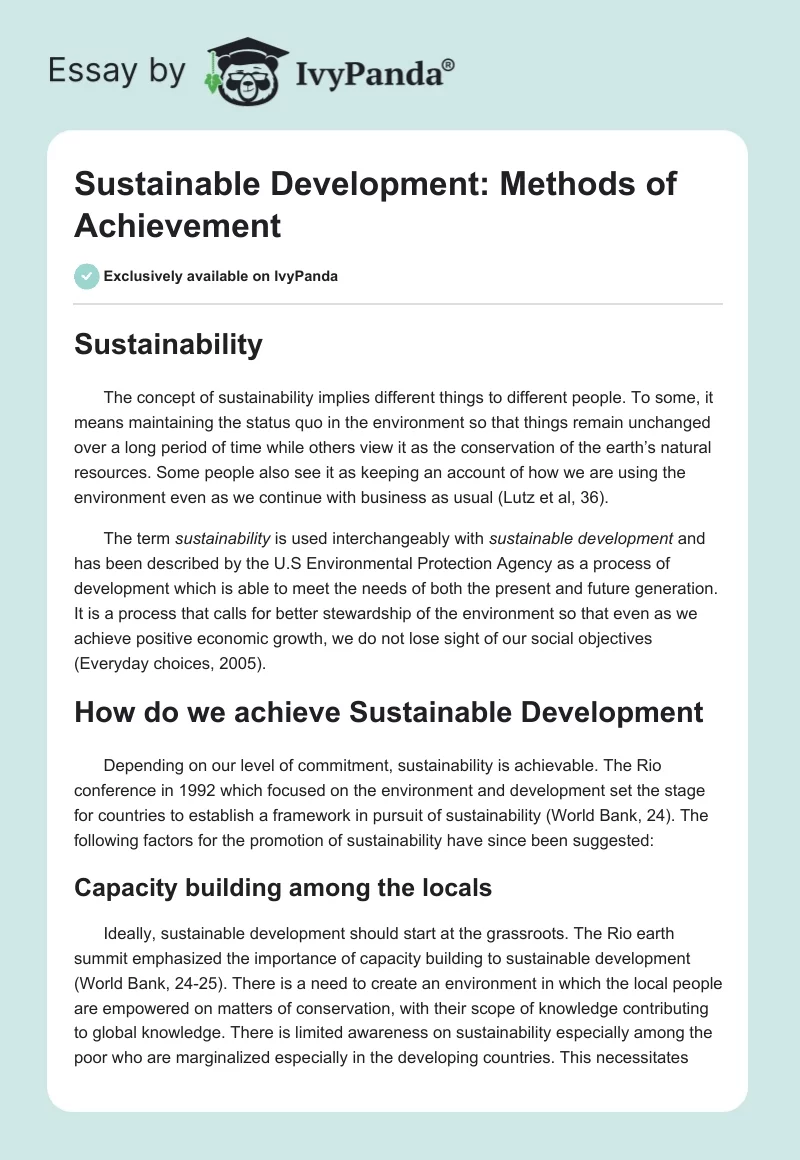 Sustainable Development: Methods of Achievement. Page 1