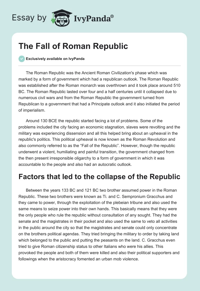The Fall of Roman Republic. Page 1