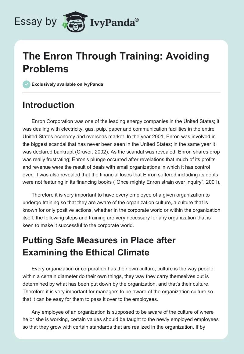 The Enron Through Training: Avoiding Problems. Page 1