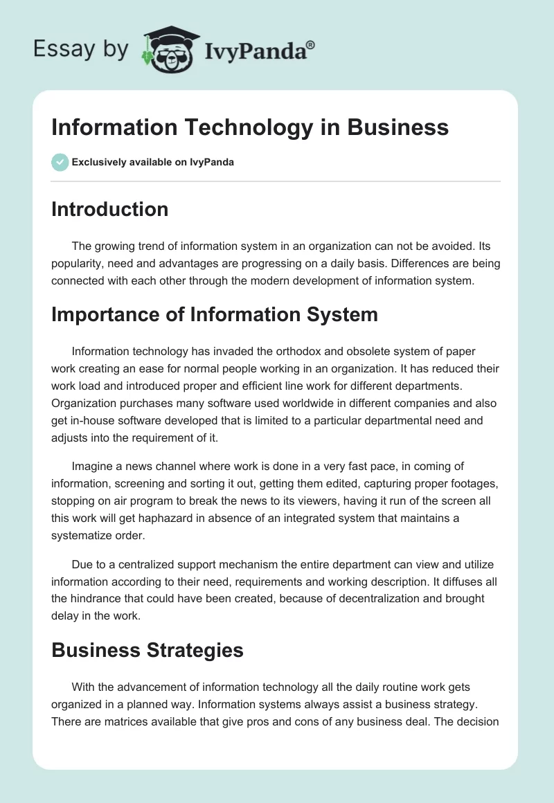 Information Technology in Business. Page 1