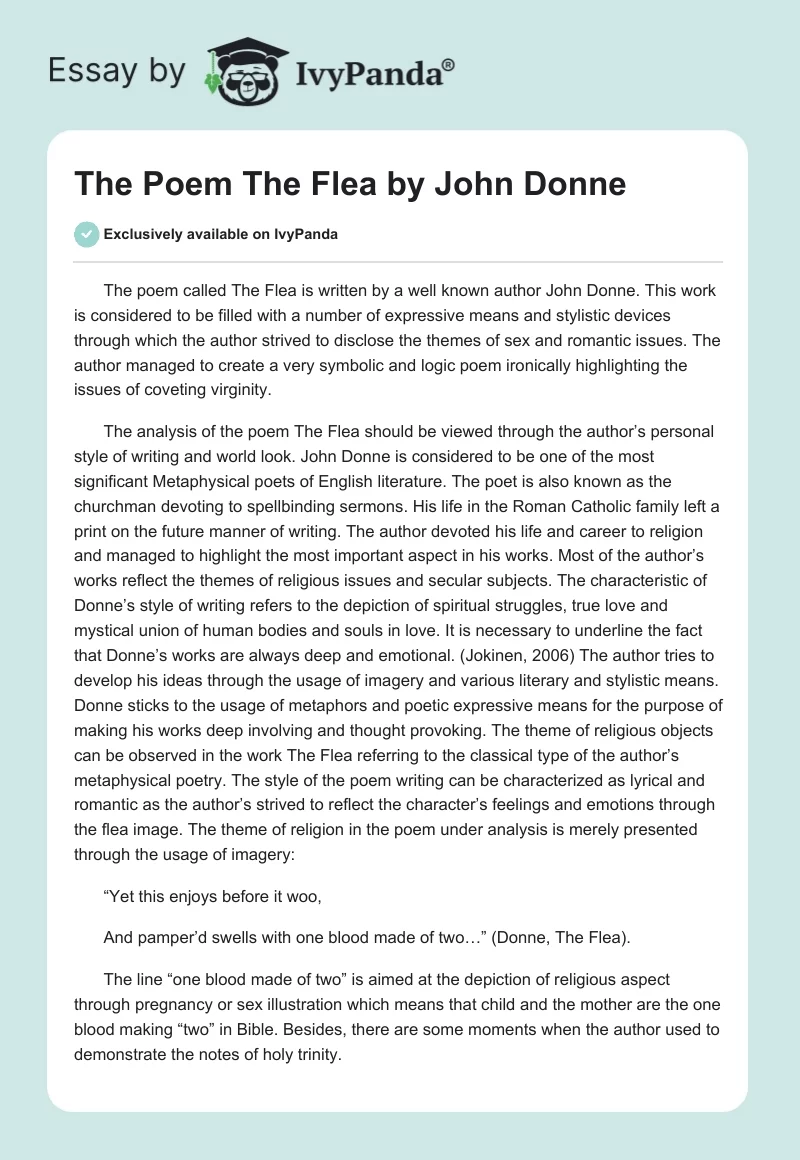 The Poem "The Flea" by John Donne. Page 1