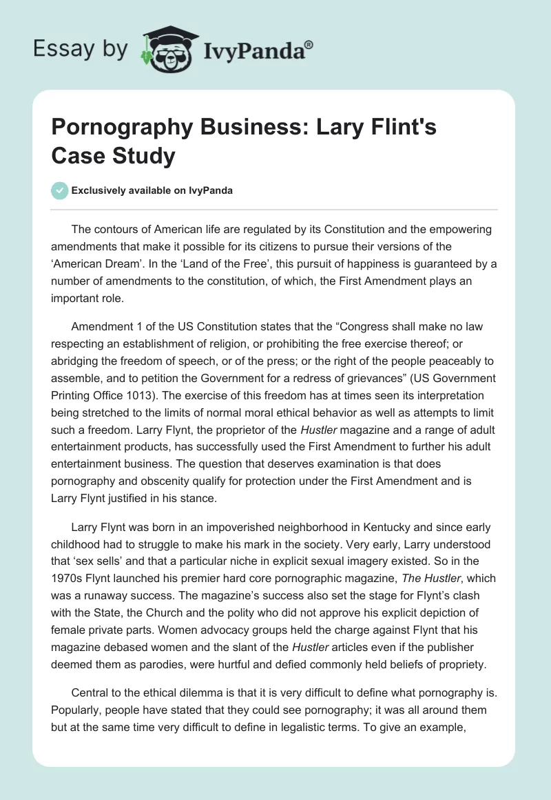 Pornography Business: Lary Flint's Case Study. Page 1