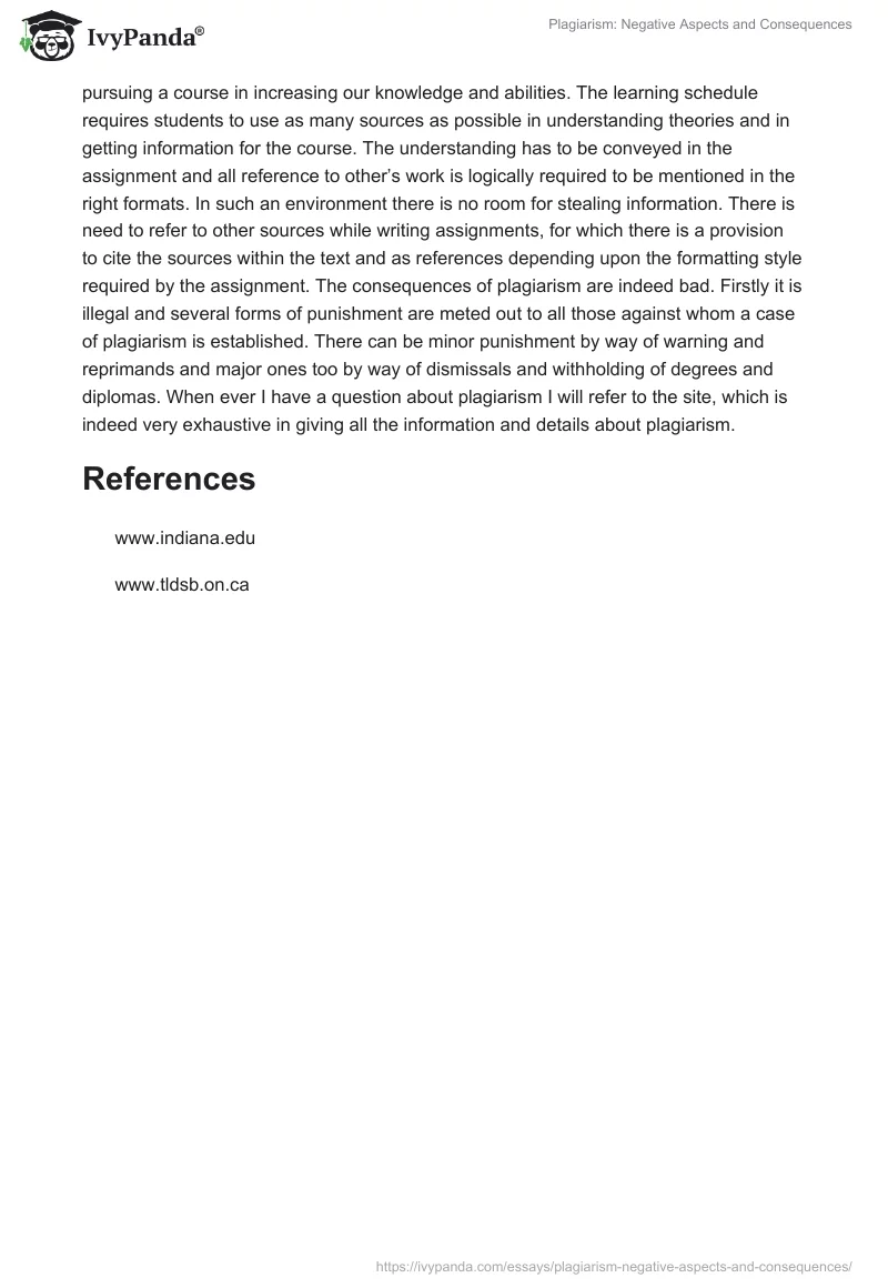 Plagiarism: Negative Aspects and Consequences. Page 2