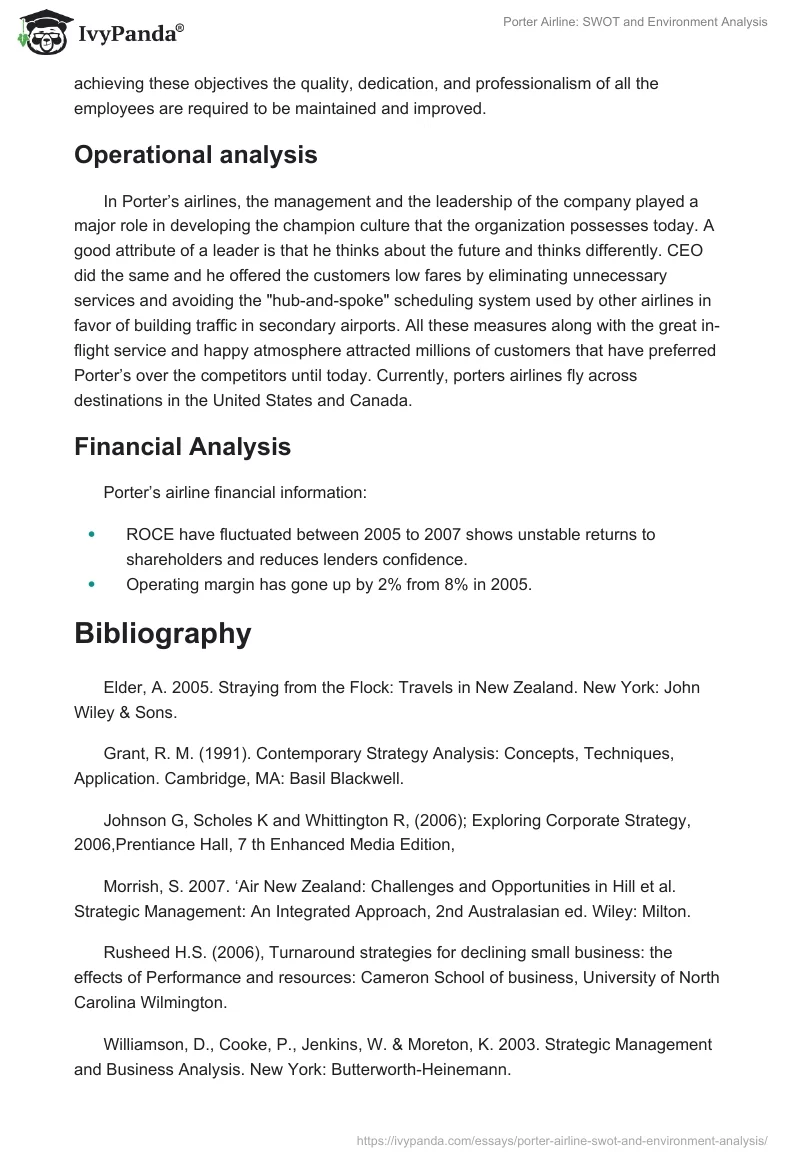 Porter Airline: SWOT and Environment Analysis. Page 3