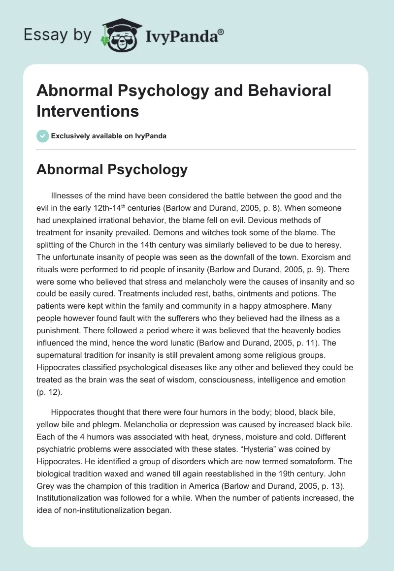 Abnormal Psychology and Behavioral Interventions. Page 1